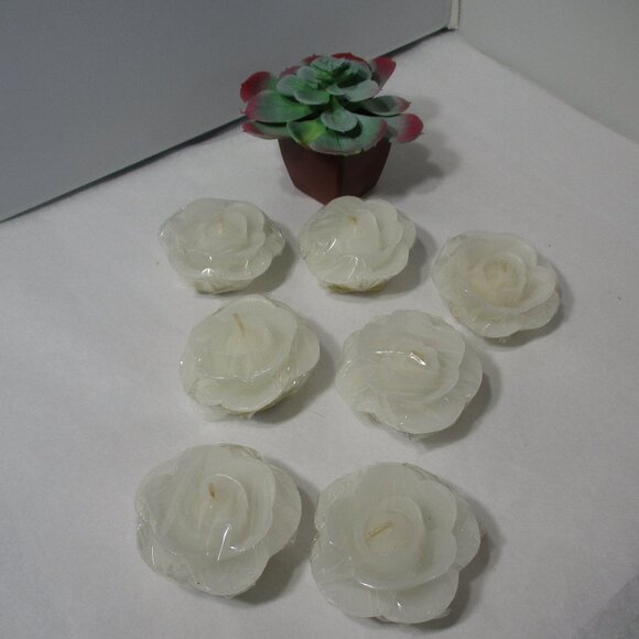Lot of 7 White Wax Candle-Lite Rose Flowers Shaped Floating Candles - Picture 3 of 5